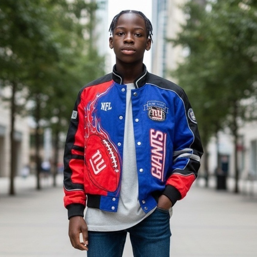 VTG Reebok NFL New York Giants Kids Jacket Size XXL Blue Red Black Colorblock